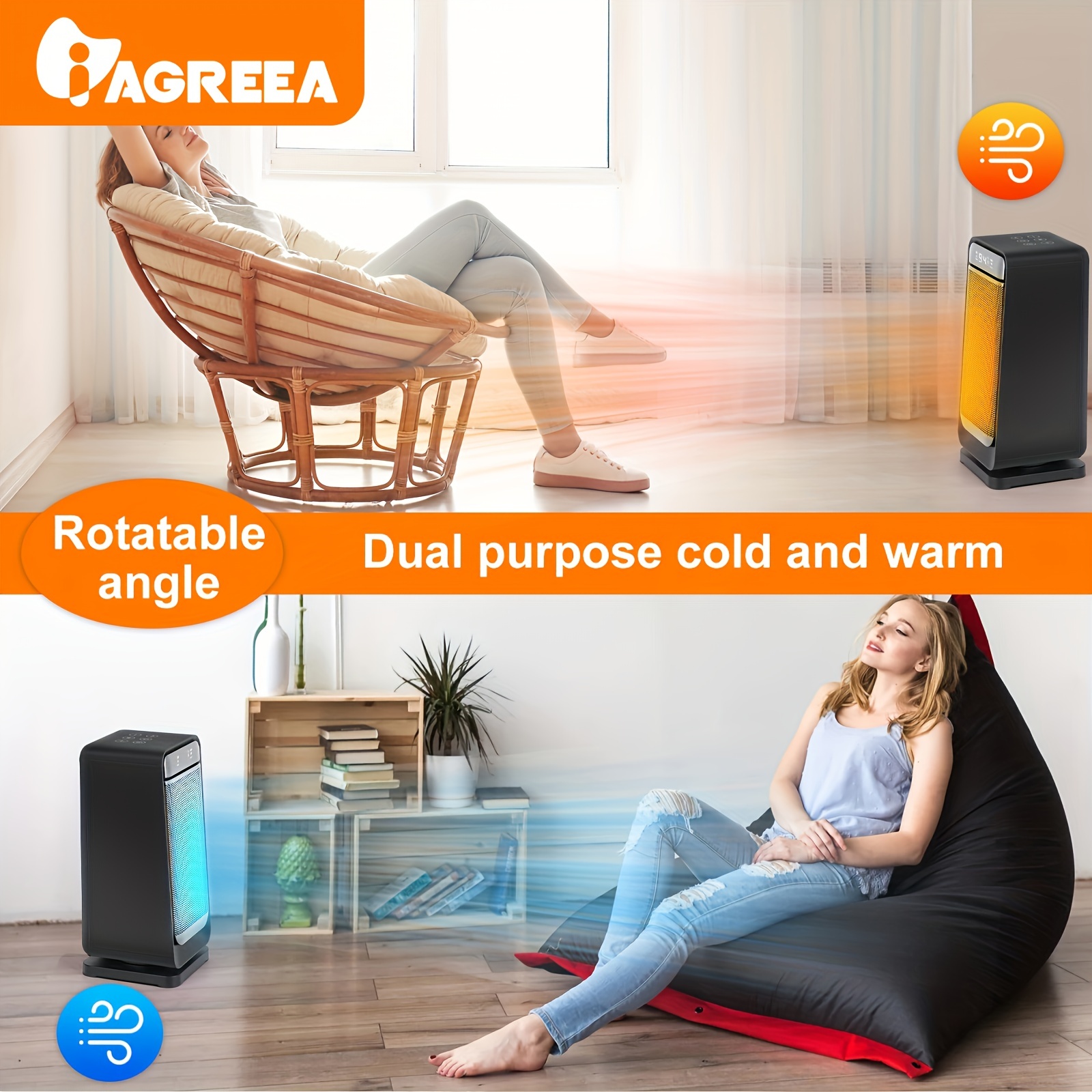 Iagreea Heater, Ceramic Heater,, Automatic Thermostat Timer, Portable  Electric Oscillation Heater, Adjustable Thermostat, Overheating And Tipping  Protection, Suitable For Indoor Use - Temu