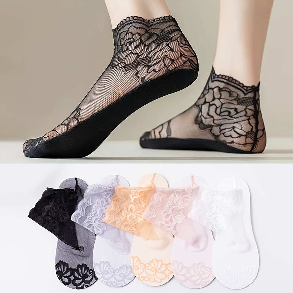 Summer Thin Non-slip Socks Women Lace Flower Short Ankle Socks Mesh Sock