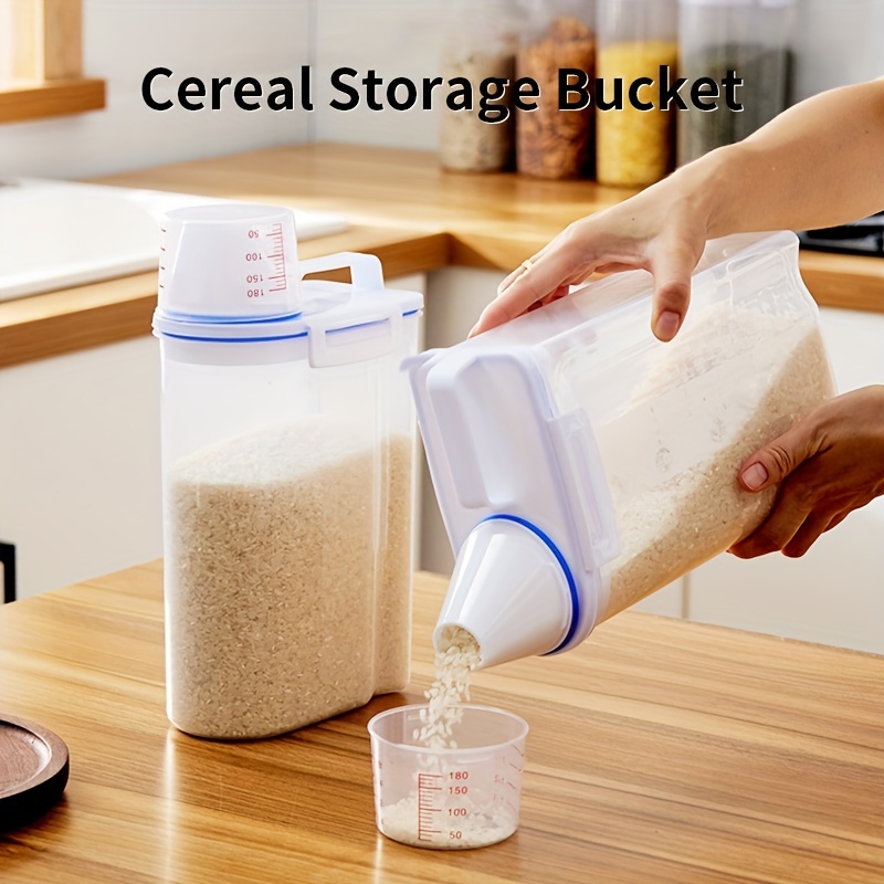 Transparent Tank Kitchen Grain Rice Storage Box Food Container Kitchen Cereal  Jars with Measuring Cup Spout Cabinet Organizer