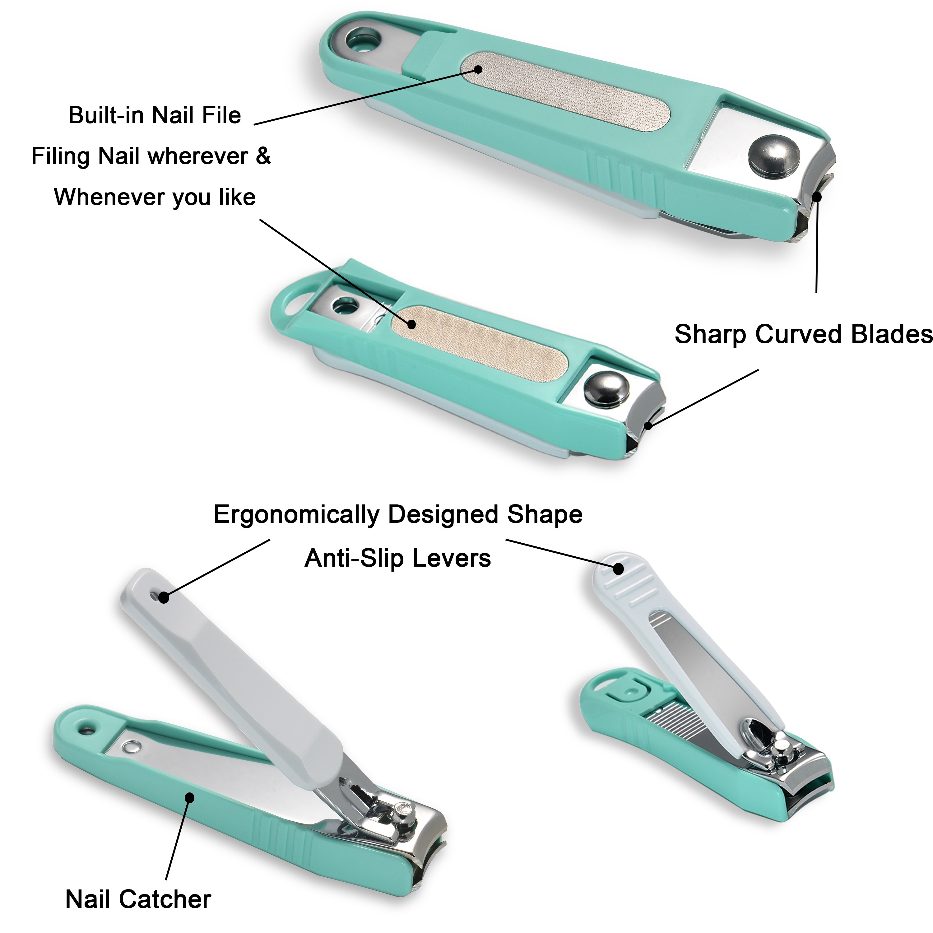 Nail Clippers with Catcher - Stainless Steel Fingernail Toenail Clipper,  Easy Grip Ultra Sharp Blade Nail Cutter with Nail File Gifts for Seniors  Men