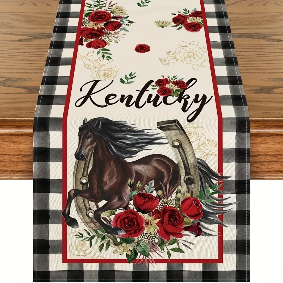 Horse Racing Game Party Backdrop-Kentucky Derby Decorations,Run for The Roses Backdrop Horse Rose Banner for Indoor Outdoor Photo Backdrops for