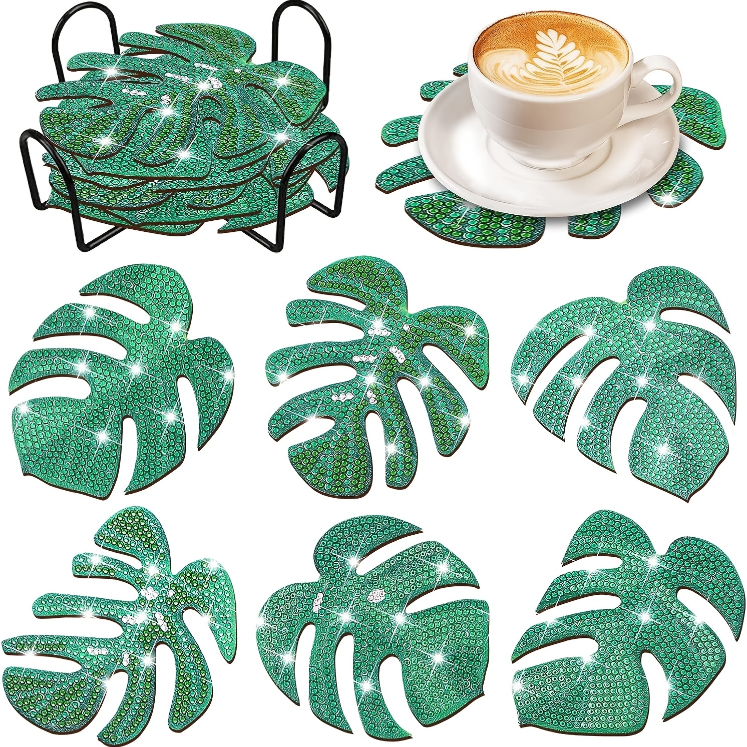 6pcs Leaves Diamond Art Painting Coasters Kits With Holder DIY Green Leave  Diamond Art Coaster Non Slip Coaster For Adults Diamond Painting Kits