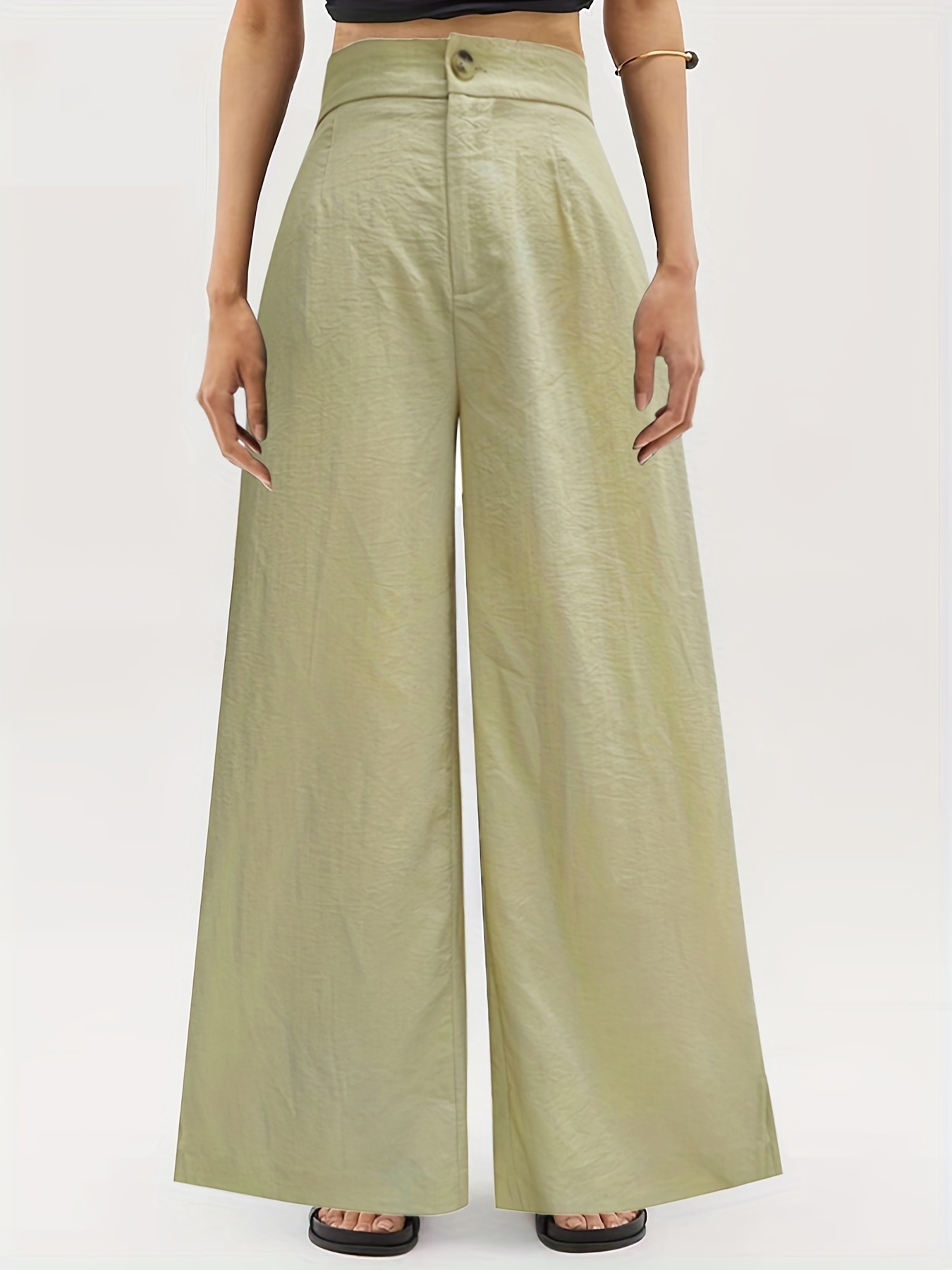 Side Slit Wide Leg Pants, Solid High Waist Casual Pants For Spring &  Summer, Women's Clothing