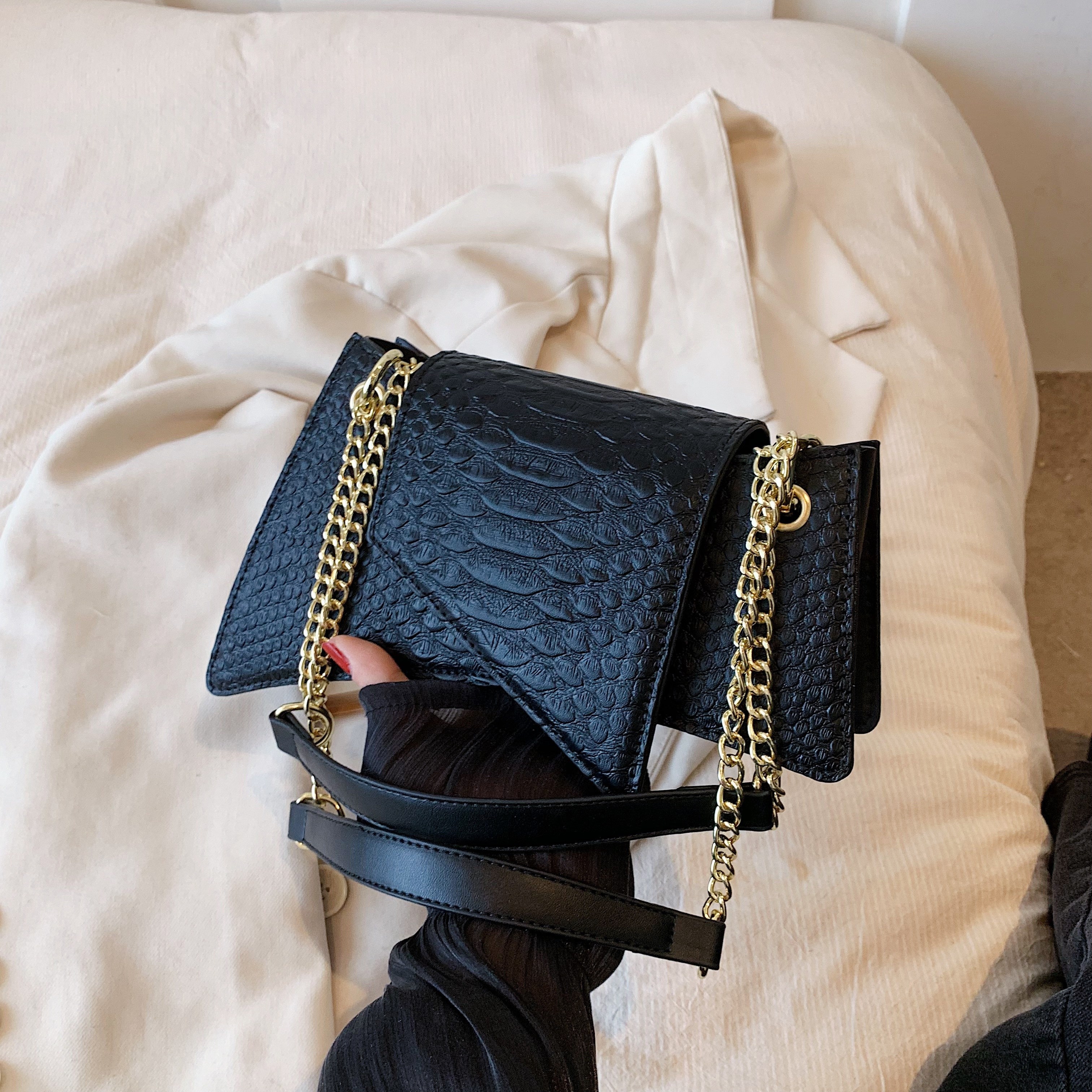 Mini Crocodile Pattern Handbag, Niche Design Crossbody Bag