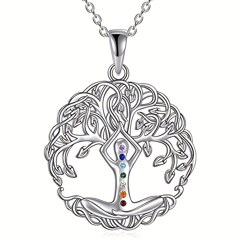 elegant 7 chakra necklace big tree pendant yoga chakra stripe necklace womens energy balance banquet jewelry couple holiday party anniversary gift details 1
