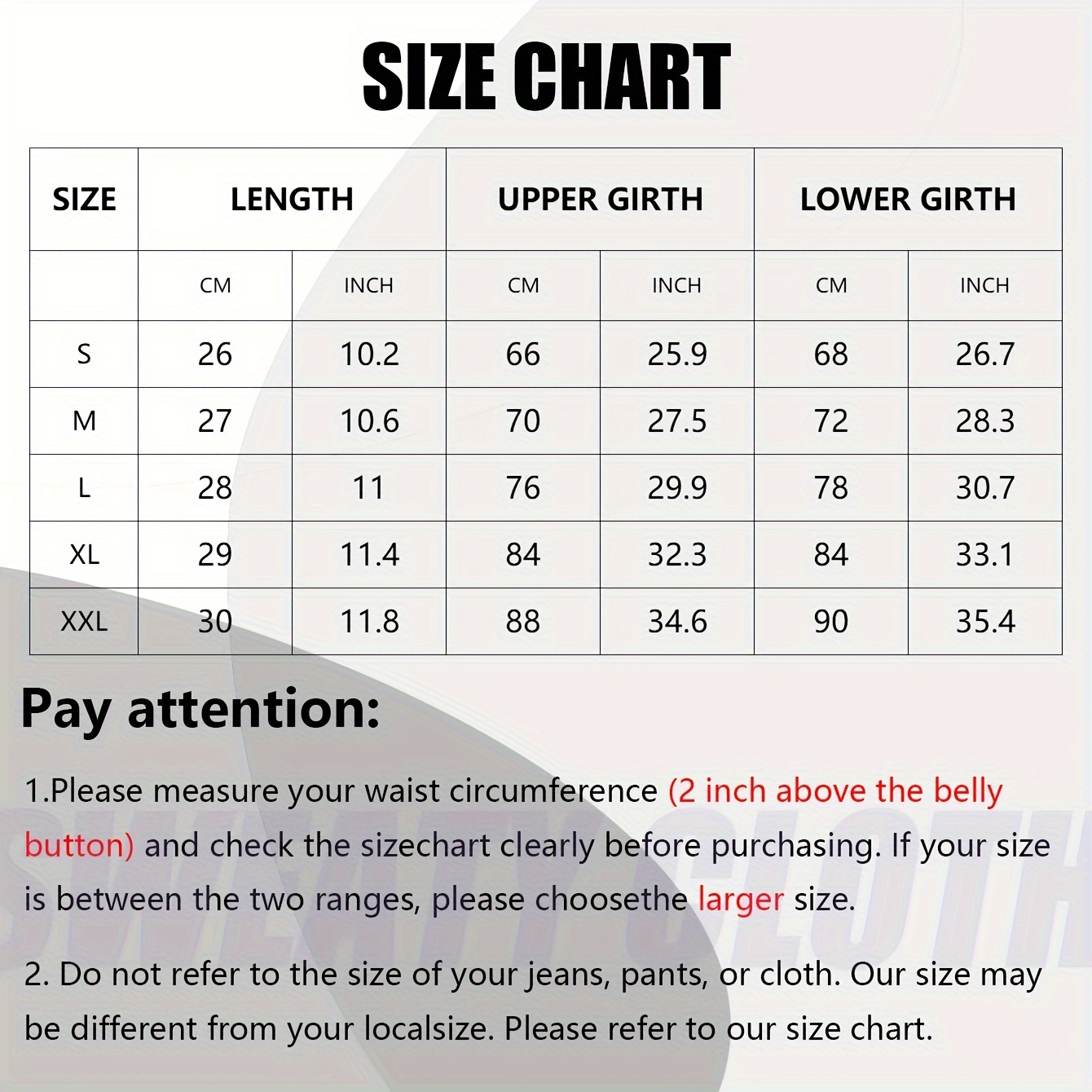 Waist trimmer best sale size chart