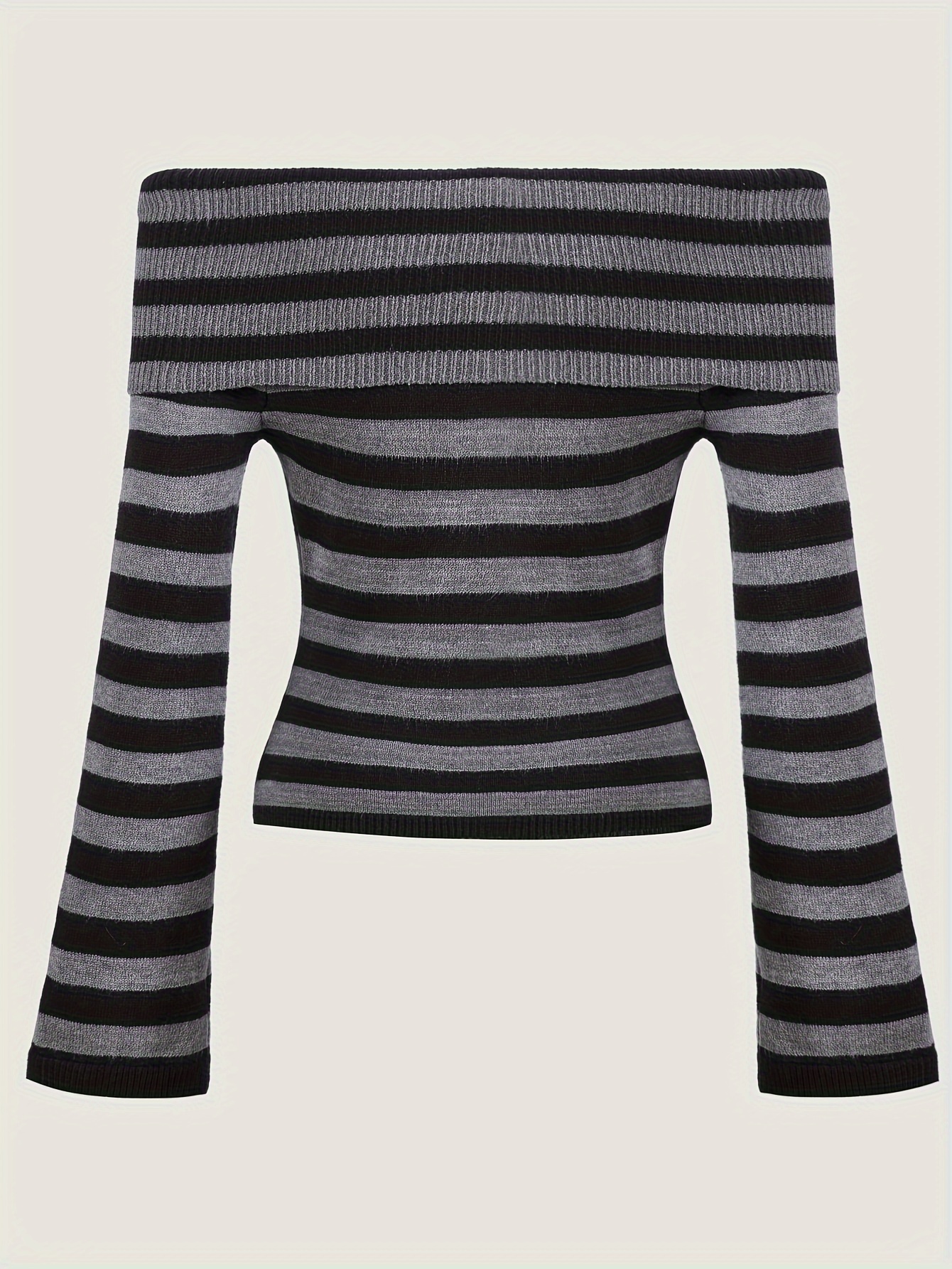 Y2k Striped Shoulder Knitted Top Long Sleeve Slim Sweater Temu