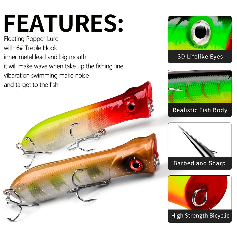 1pc Bionic Fishing Lure - Popper Tackle With Treble Hooks For Pond And  River Fishing - Hard Lure For Water Surface Fish - Outdoor Fishing  Accessories - 3.14in/8cm, 10g/0.37oz - Enhanced Catch