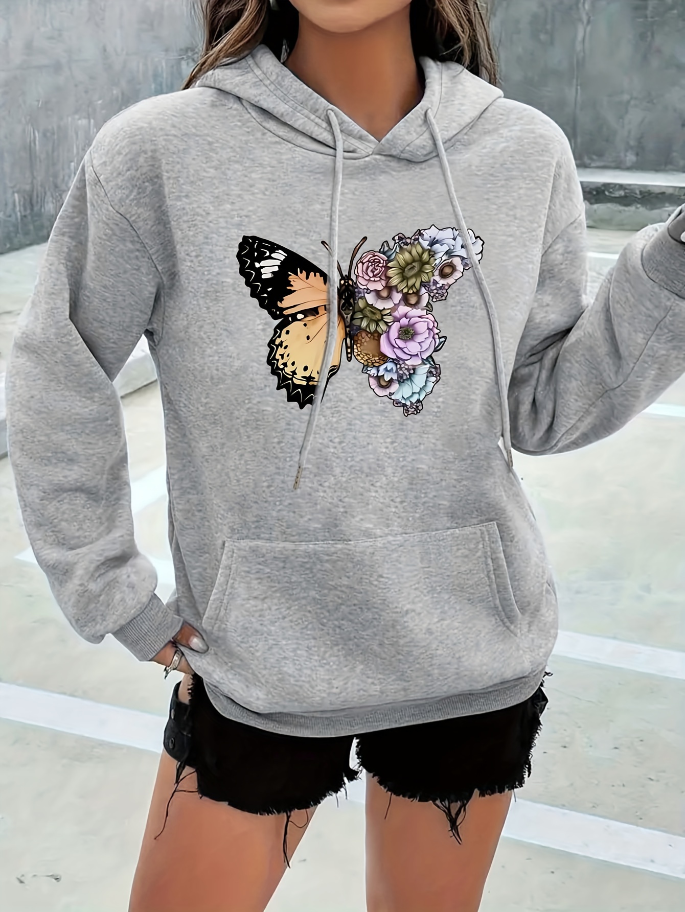 Butterfly embroidered hoodie sale