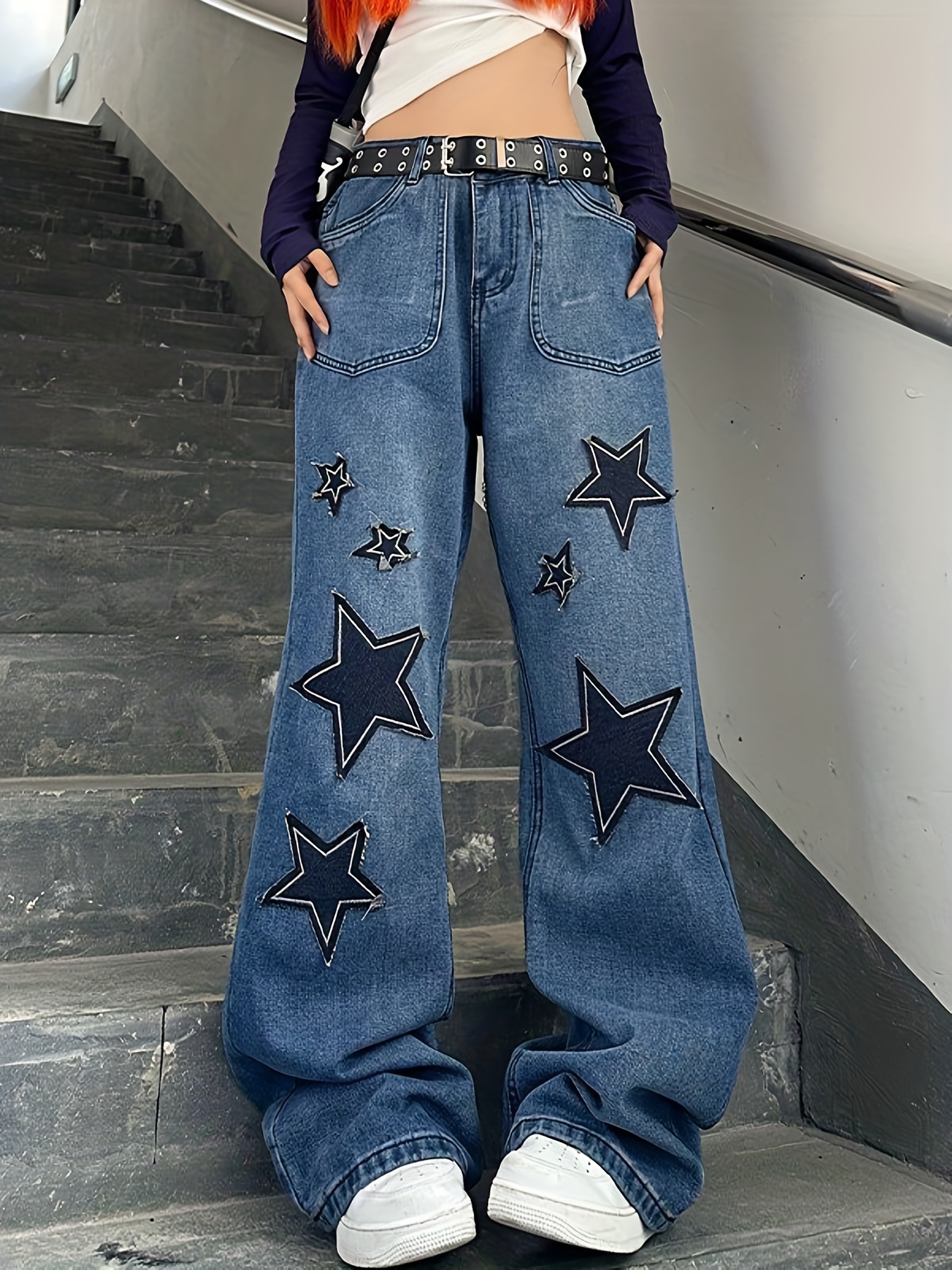 Acht Blue Wash Cotton Baggy Loose Fit Jeans