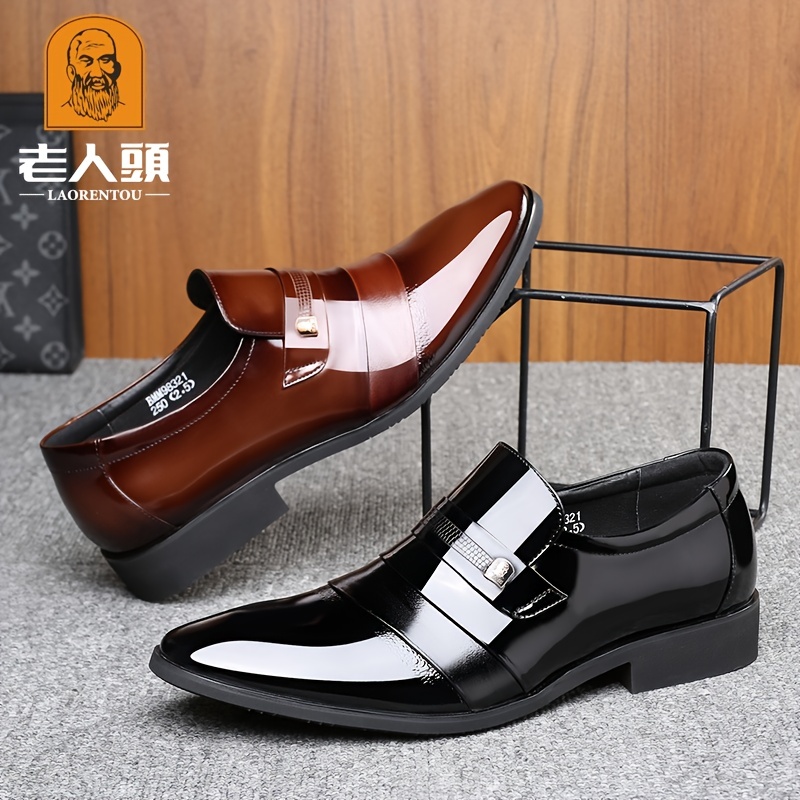 Mens Pointy Toe Business Dress Formal Shoes Slip on Pu Leather