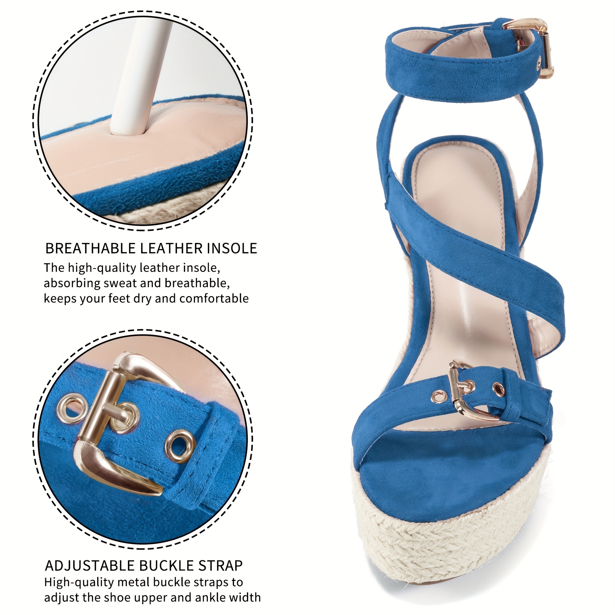 Women's Espadrille Wedge Sandals Buckle Strap Open Toe Ankle - Temu