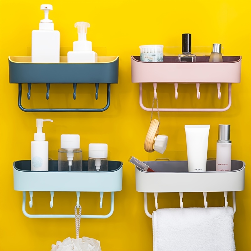 Shower Caddy Toothbrush Holders For Bathroom Wall Mounted, Detachable Towel  Rack 4 Hooks, Punch Free Shower Basket Bathroom Storage Organizer, Drain  Dustproof Kitchen Bathroom Set - Temu