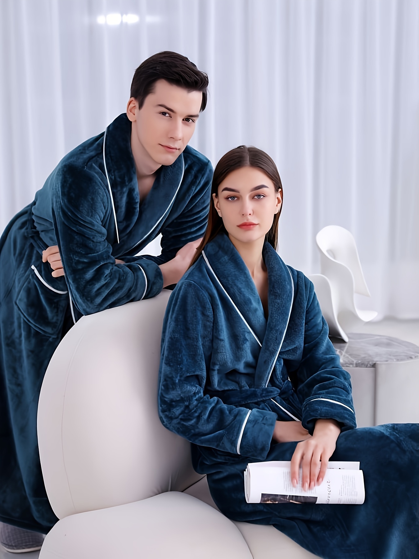 Fleece Long Bathrobe with Tie-Up