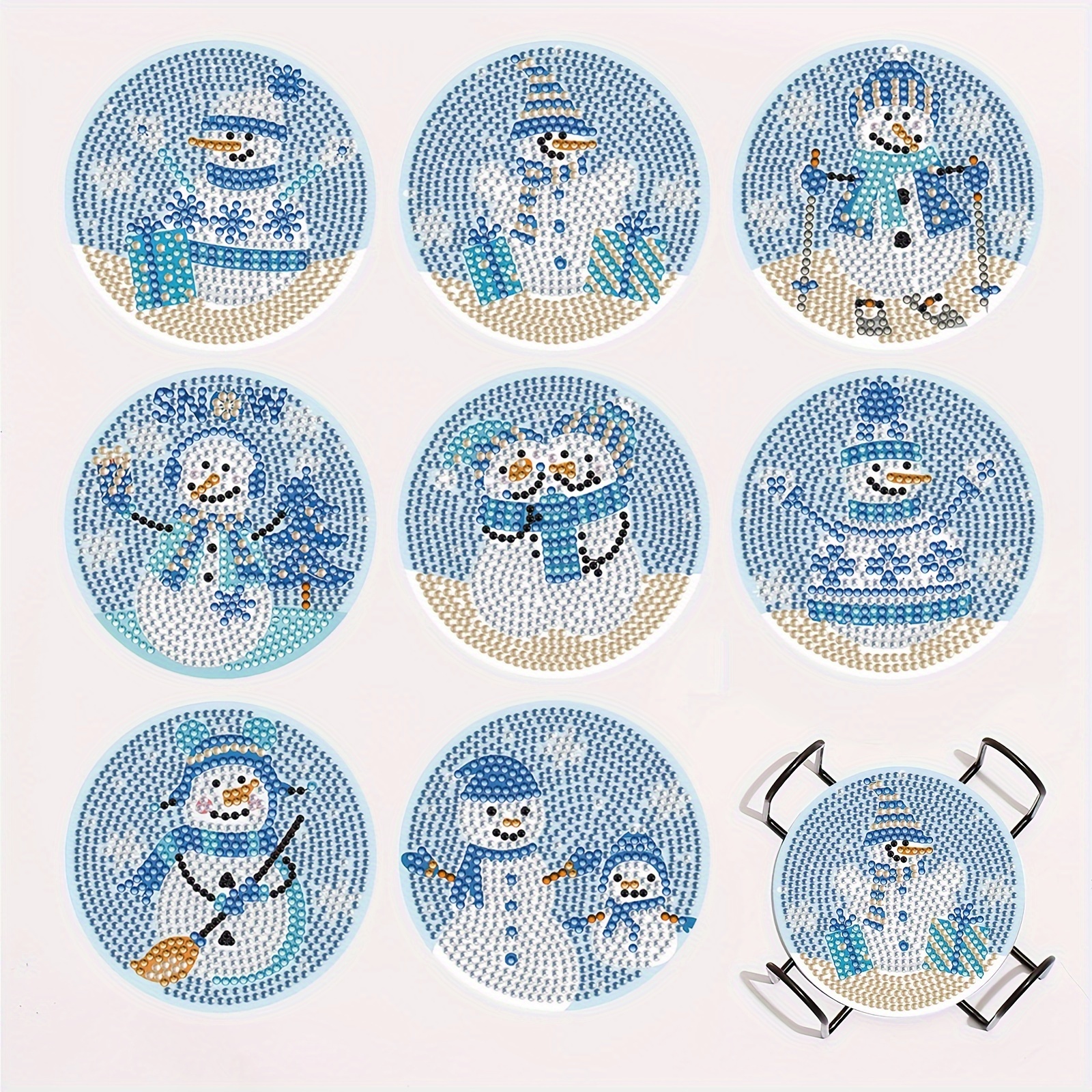 Diy Diamond Painting Christmas Coasters Snowman Face Size - Temu