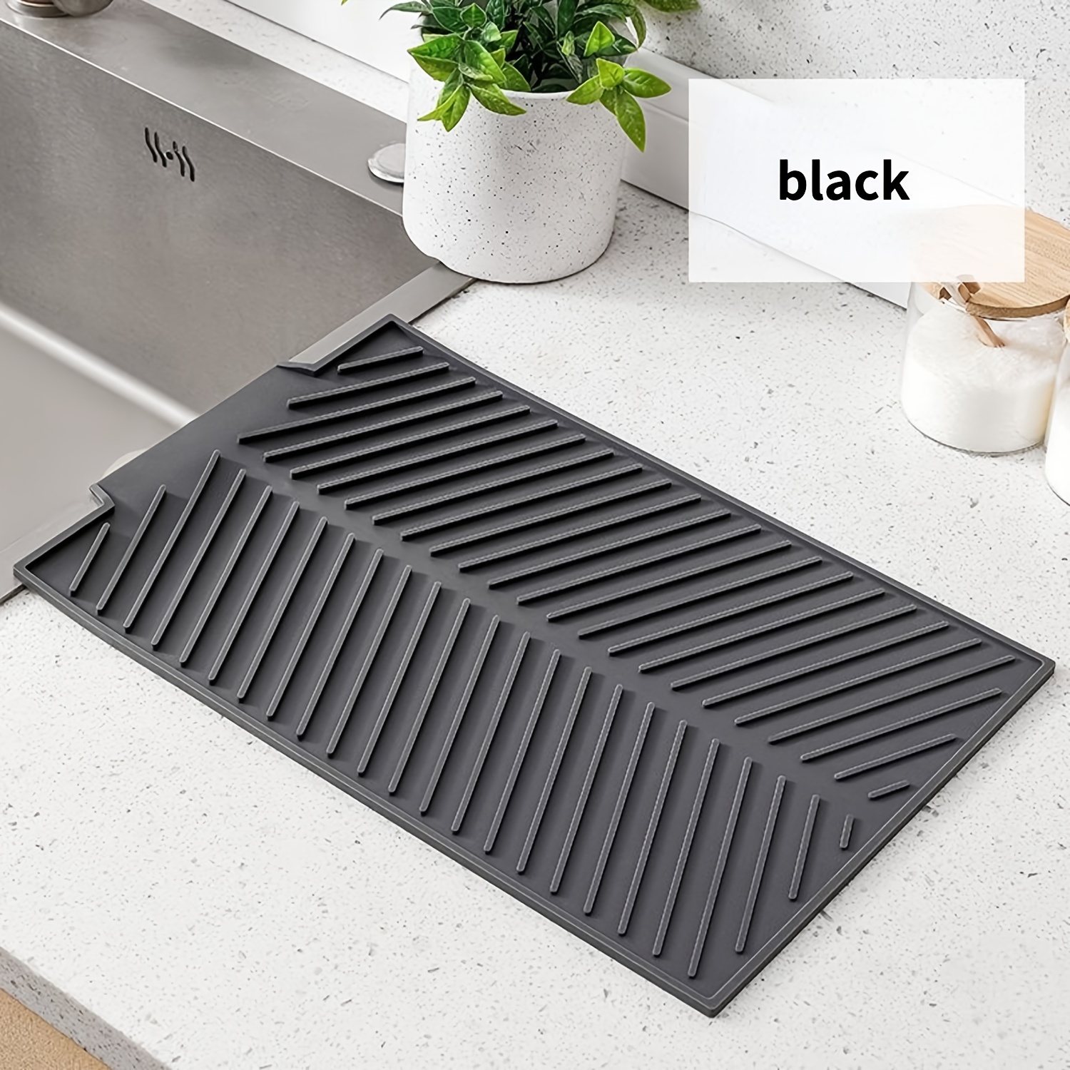 Diatom Mud Dark Gray Dish Drying Mat Soft Draining Pad Non - Temu