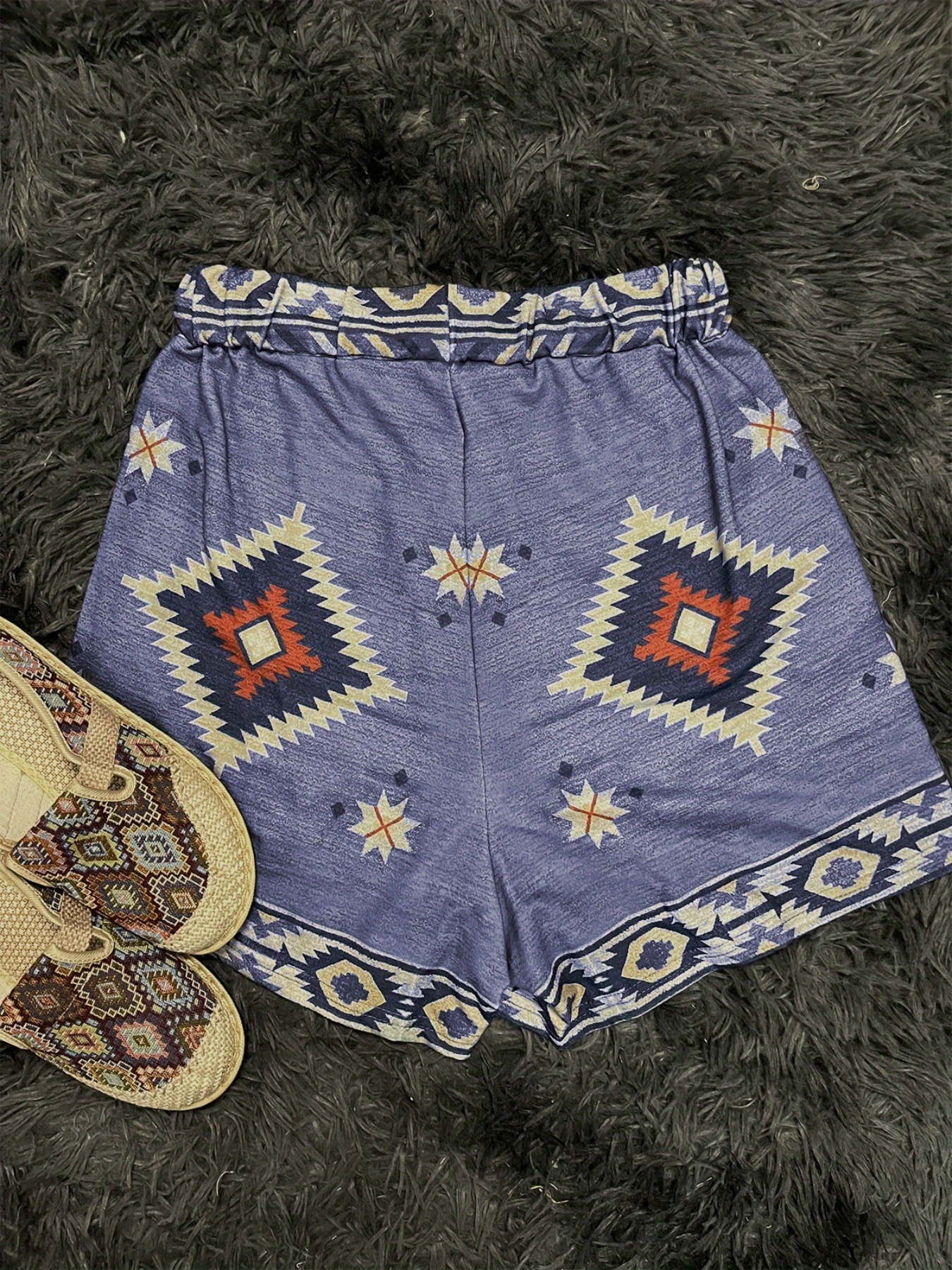 Boho Aztec Print Tie Waist Shorts Vintage Loose Summer - Temu