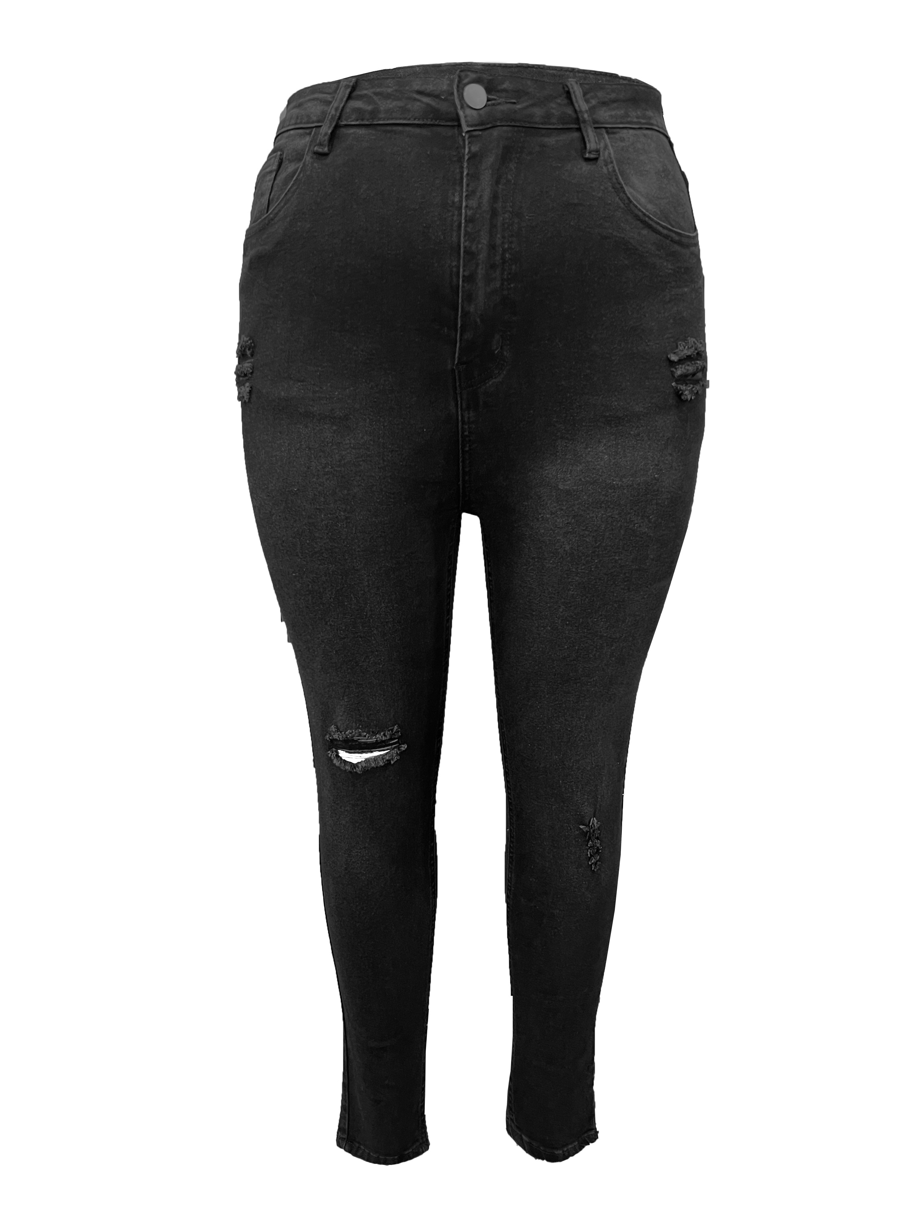 Women's Basic Jeans Plus Size Plain Black Medium Stretch - Temu