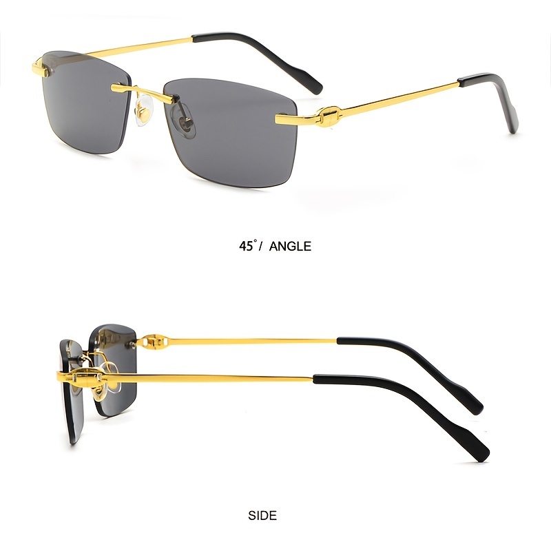 Classic Vintage Rimless Small Square Frame Sunglasses For Men