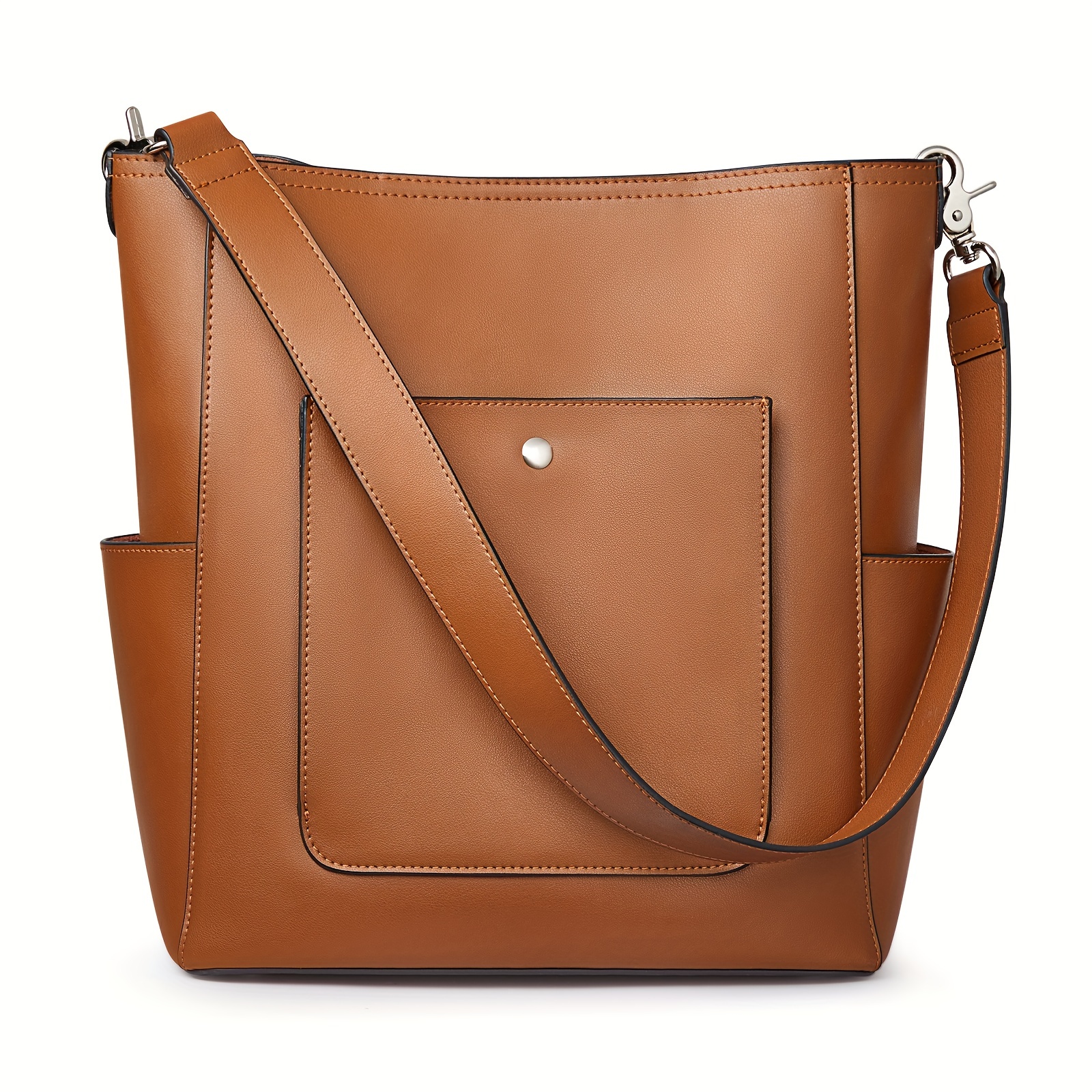 Minimalist Colorblock Bucket Bag, All-match Turn-lock Shoulder Bag