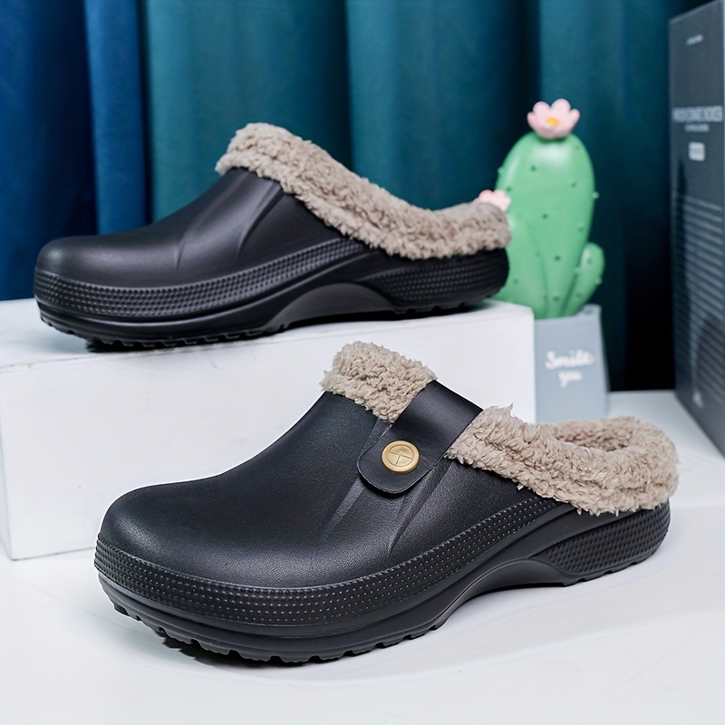 

Cozy House Slippers Anti-skid Slip-on Shoes Indoor For Men Winter Shoes Fuzz-lined Clogs