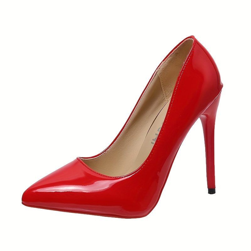 Womens Patent Leather Thin High Heels Solid Color Pointed - Temu Australia