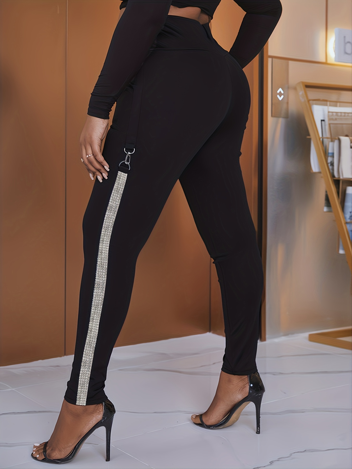Sexy Solid Regular Black Plus Size Leggings (Women's) 