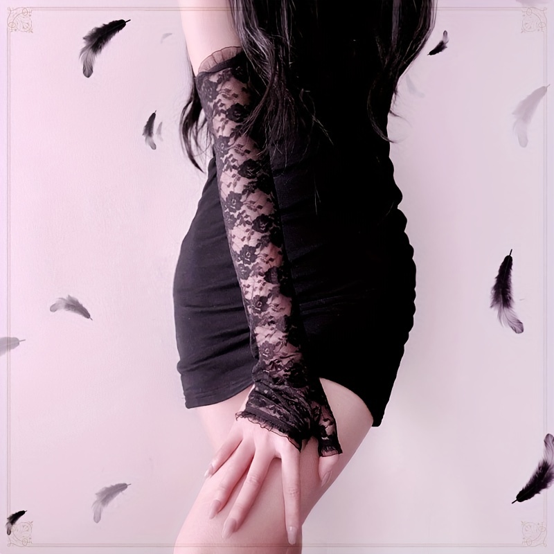 Wholesale Sunscreen lace long sleeves female thin sexy dancing mesh sleeves  half finger cover scar tattoo summer driving gloves From m.