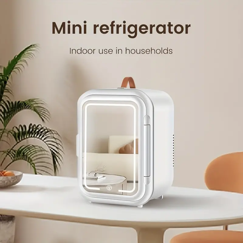 9l mini mirror refrigerator with dimmable led mirror design mini beauty mirror skin care products cooler car home dual use portable small refrigerator hot and cold use silent low power smart touch screen mini fridge for bedroom office and car white details 5