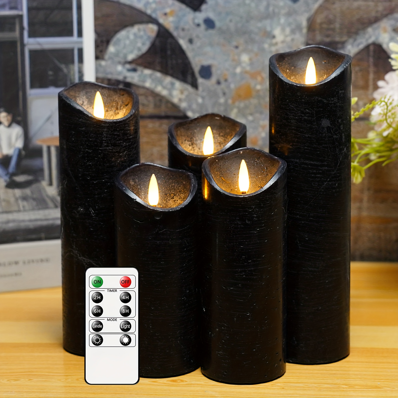 Velas negras sin llama, velas LED pilares con mecha de llama móvil
