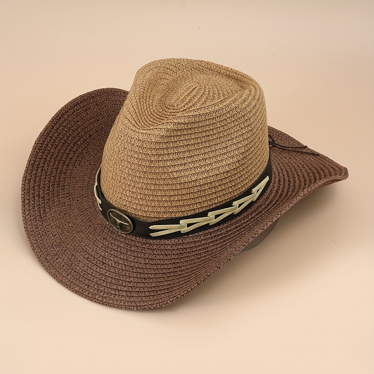 Straw Cowboy Hat Boho Jazz Sun Hat Unisex Western Cowgirl Hat