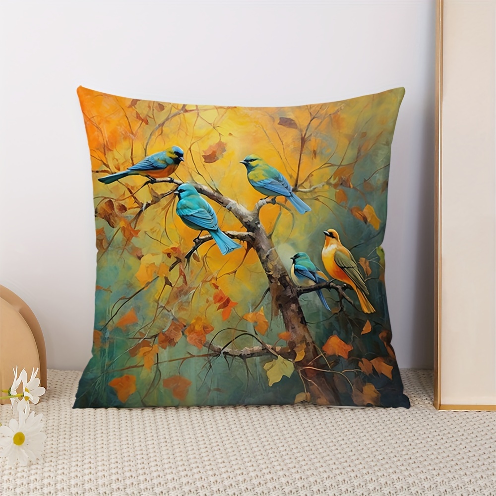 

1pc, Bird Print Cushion Cover Without Filler Home Decor, Room Decor, Bedroom Decor, Living Room Decor, Sofa Decor (pillow Insert Not Included)