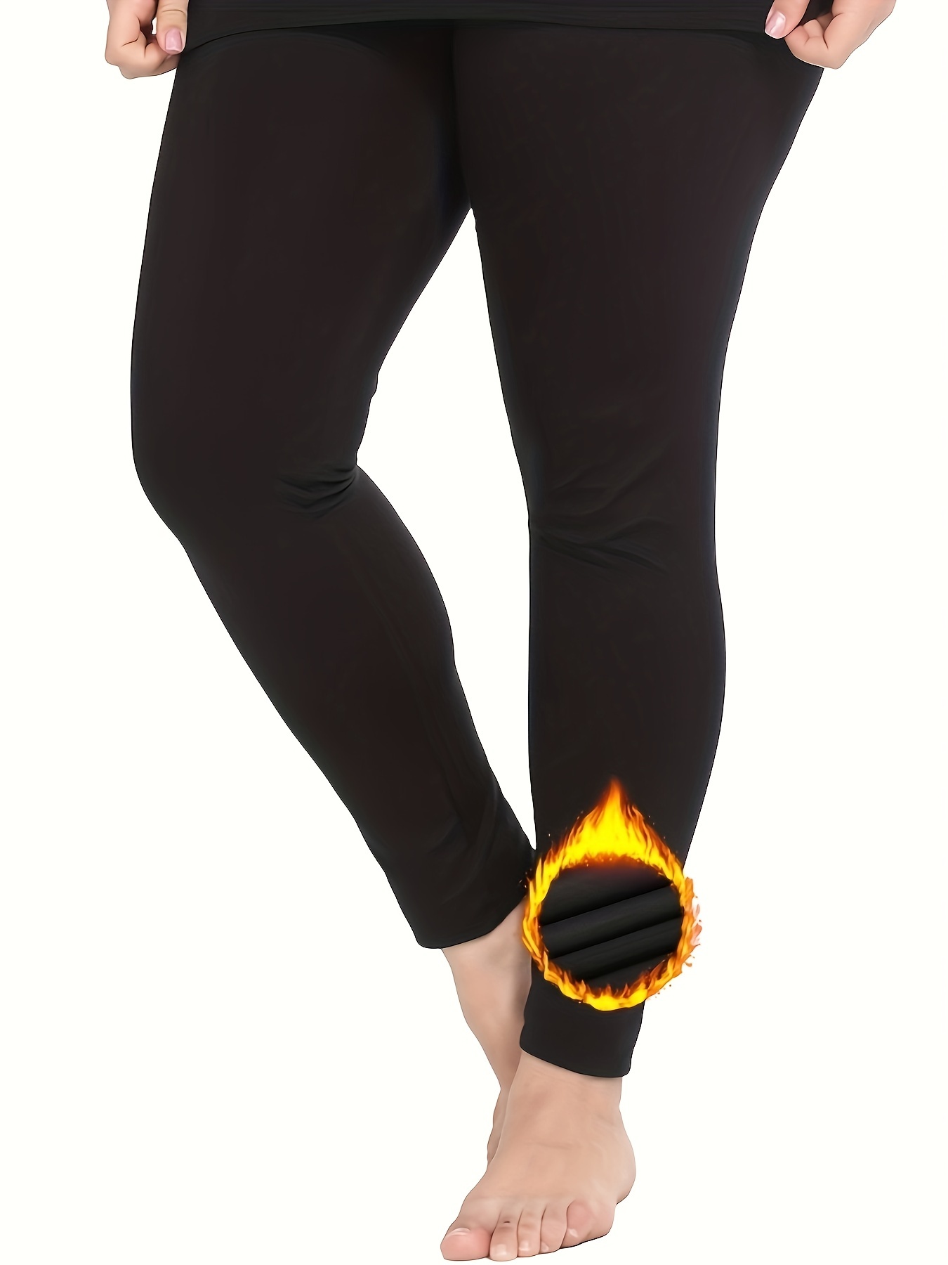 Plus Size Casual Thermal Underwear Leggings, Women's Plus Solid Fleece  Lined High Waisted Ultra-soft Thermal Pants - - Temu
