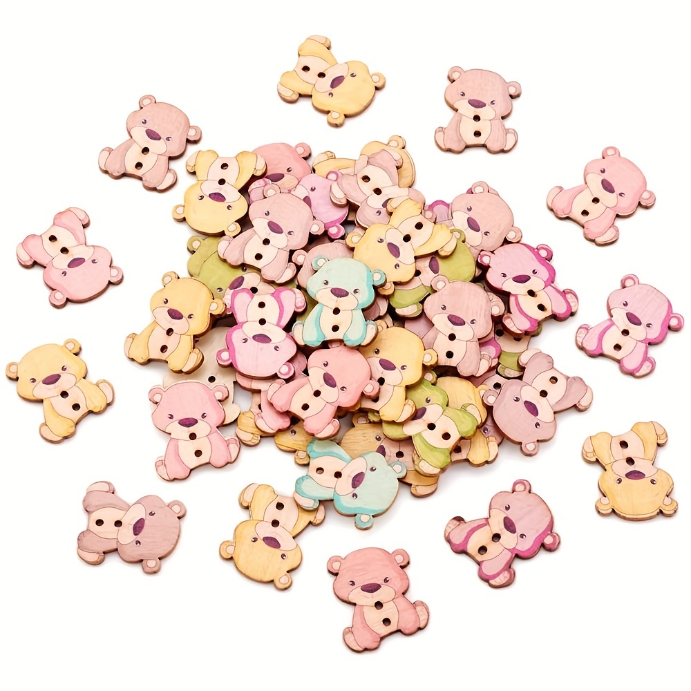 

50pcs Mix Color Wooden Buckle Cartoon Animal Button Diy Sew Clothing Decoration Accessories