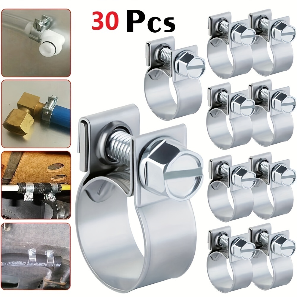 

30pcs Stainless Steel Semi Steel Galvanized Car Clamps (11-13mm/14-16mm/13-15mm, 10pcs Each In 3 Sizes)