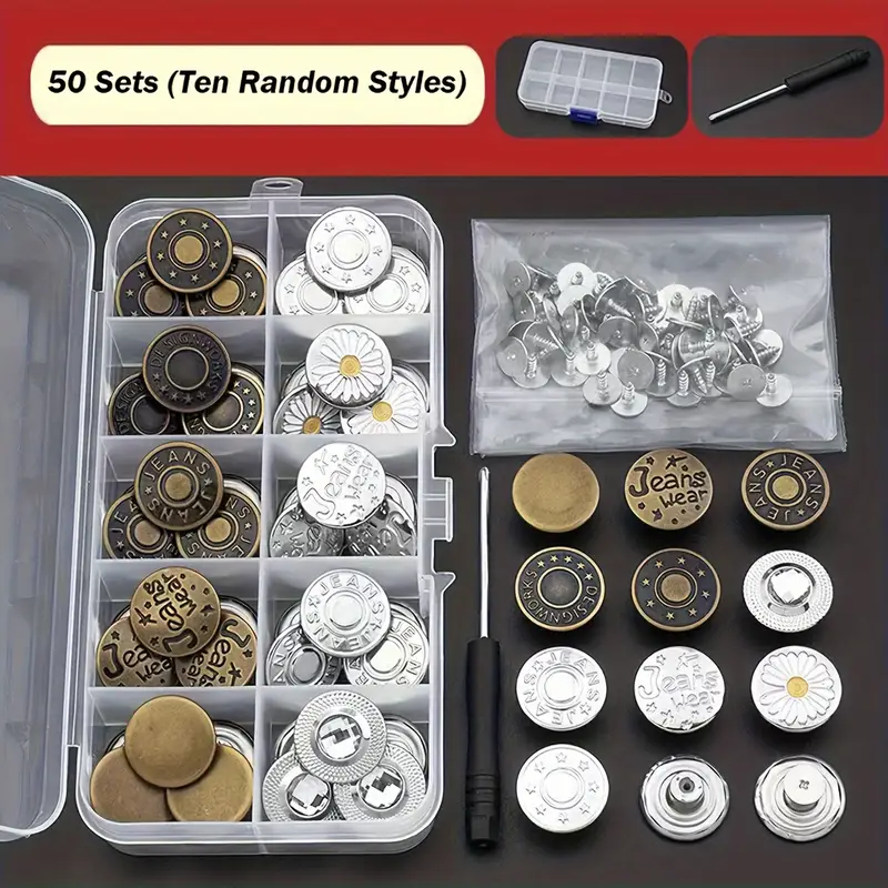5 Uds Boton Vaqueros De Reputo 17mm Sin Costura Kit De Reparación De Boton De Metal Sin Clavos Boton Vaqueros Extraíbl Accorios De Costura - AliExprs