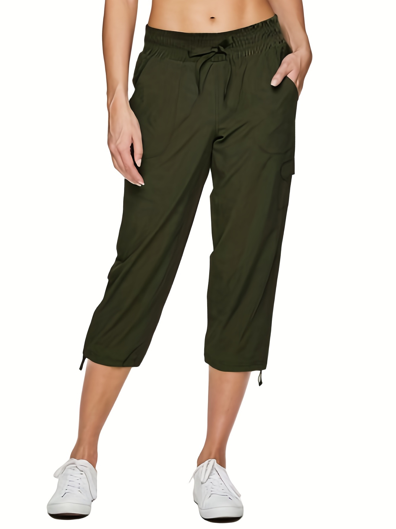 Women's Activewear: Solid Slant Pocket Capri Pants Perfect - Temu