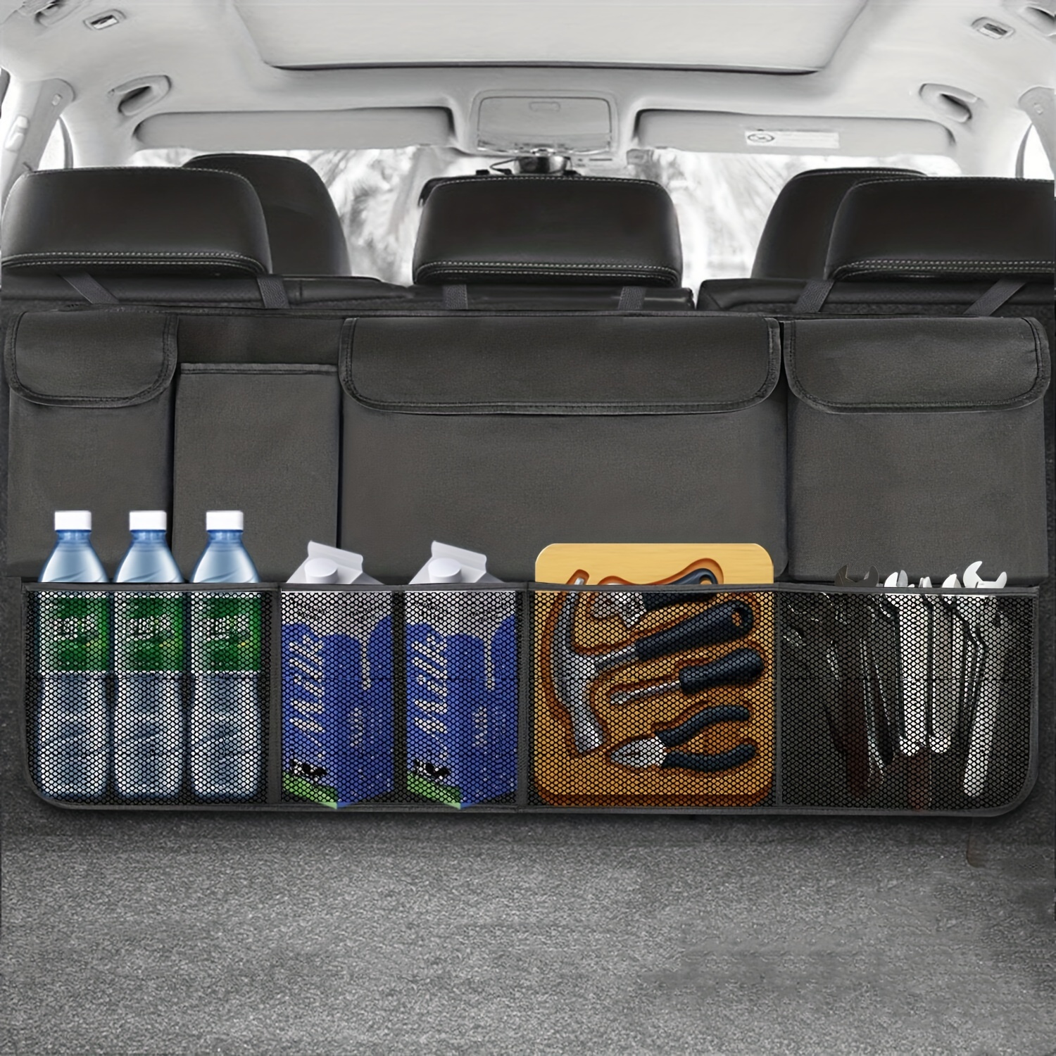 Organisateur de filet de coffre à 3 poches, filet extensible de stockage de  cargaison résistant compatible pour SUV, voiture, lit de camionnette - Temu  France