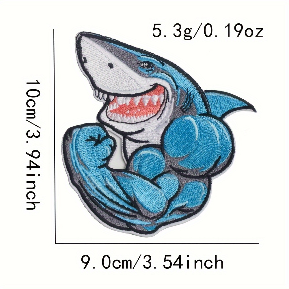 1pc High-end Burnt Edge Cartoon Sea Animal Decal Muscle Shark Embroidered,  Fabric Patch, Denim Clothing Decoration DIY Hole Patch, Can Be Sewn And Iro
