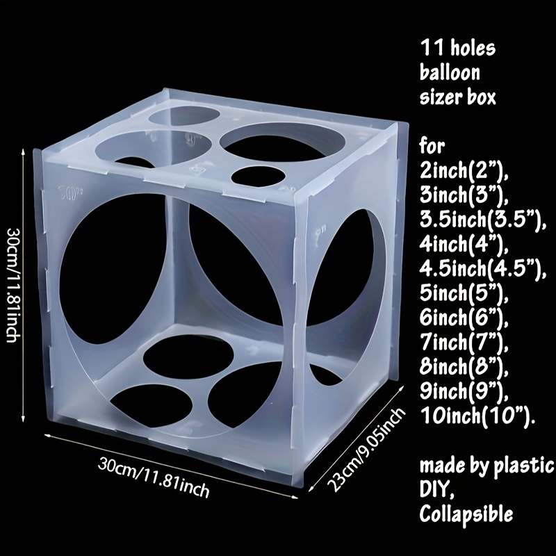 11 Holes Collapsible Plastic Balloon Sizer Box Cube, Balloon Size Measure  Tool