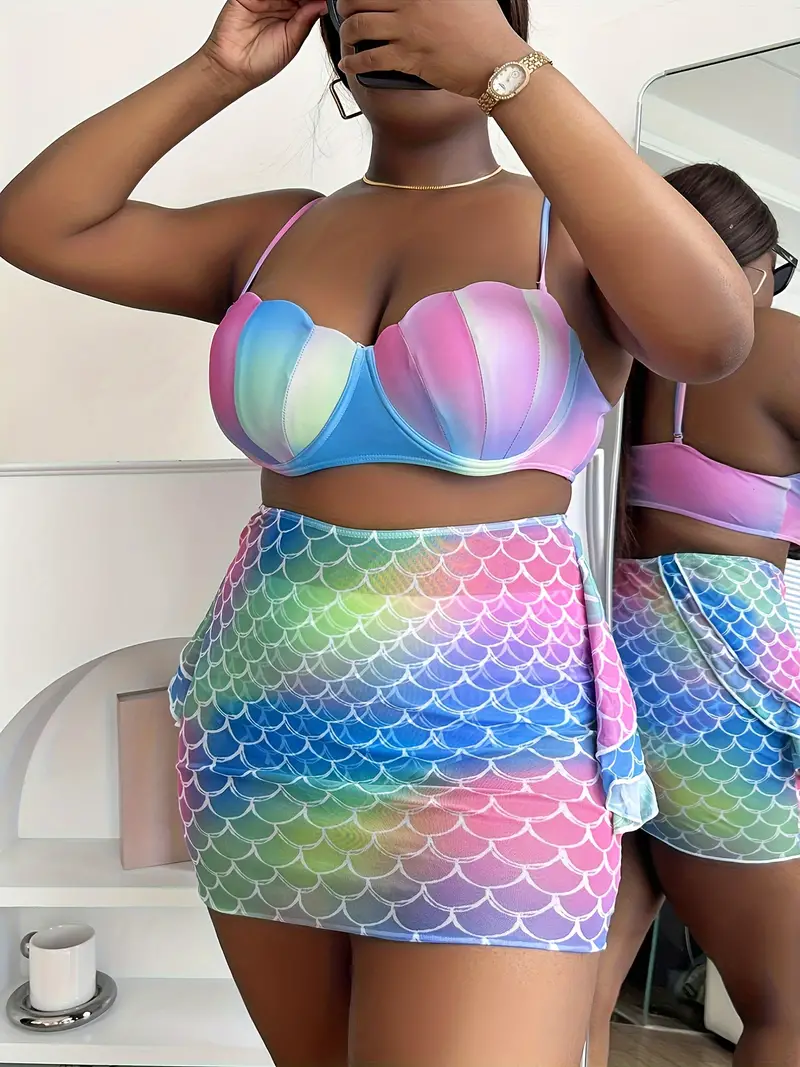 Women's Sexy Bikini Set Plus Size Ombre Print Scalloped Trim