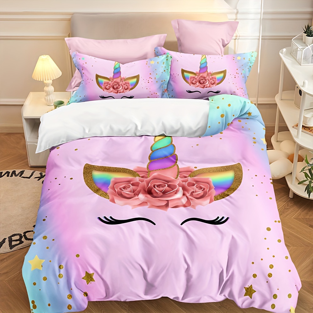 Duvet Cover Set Cute Unicorn Print Bedding Set Soft - Temu Philippines