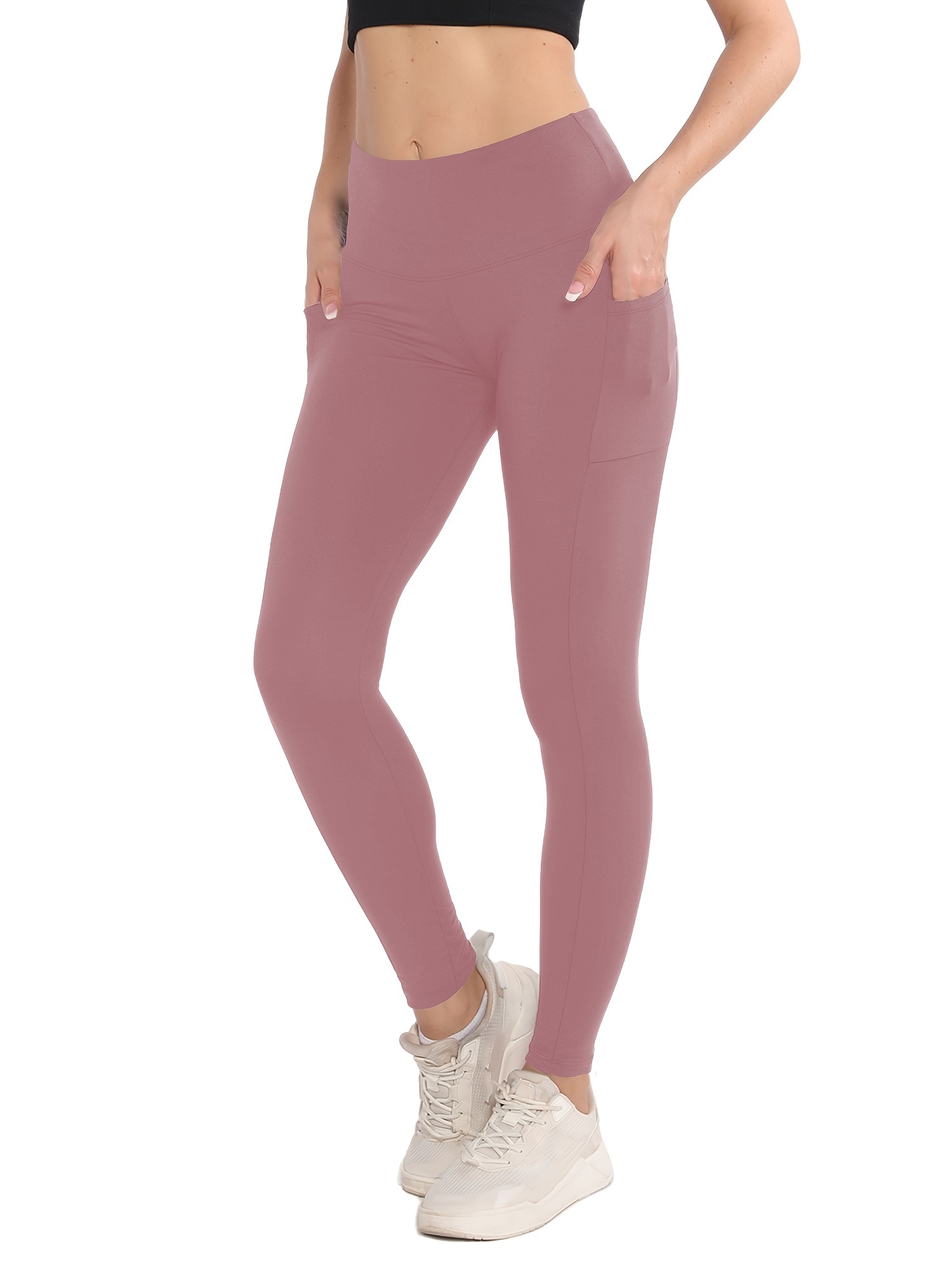 Leggings Deportivos Color Sólido Pantalones Ajustados - Temu