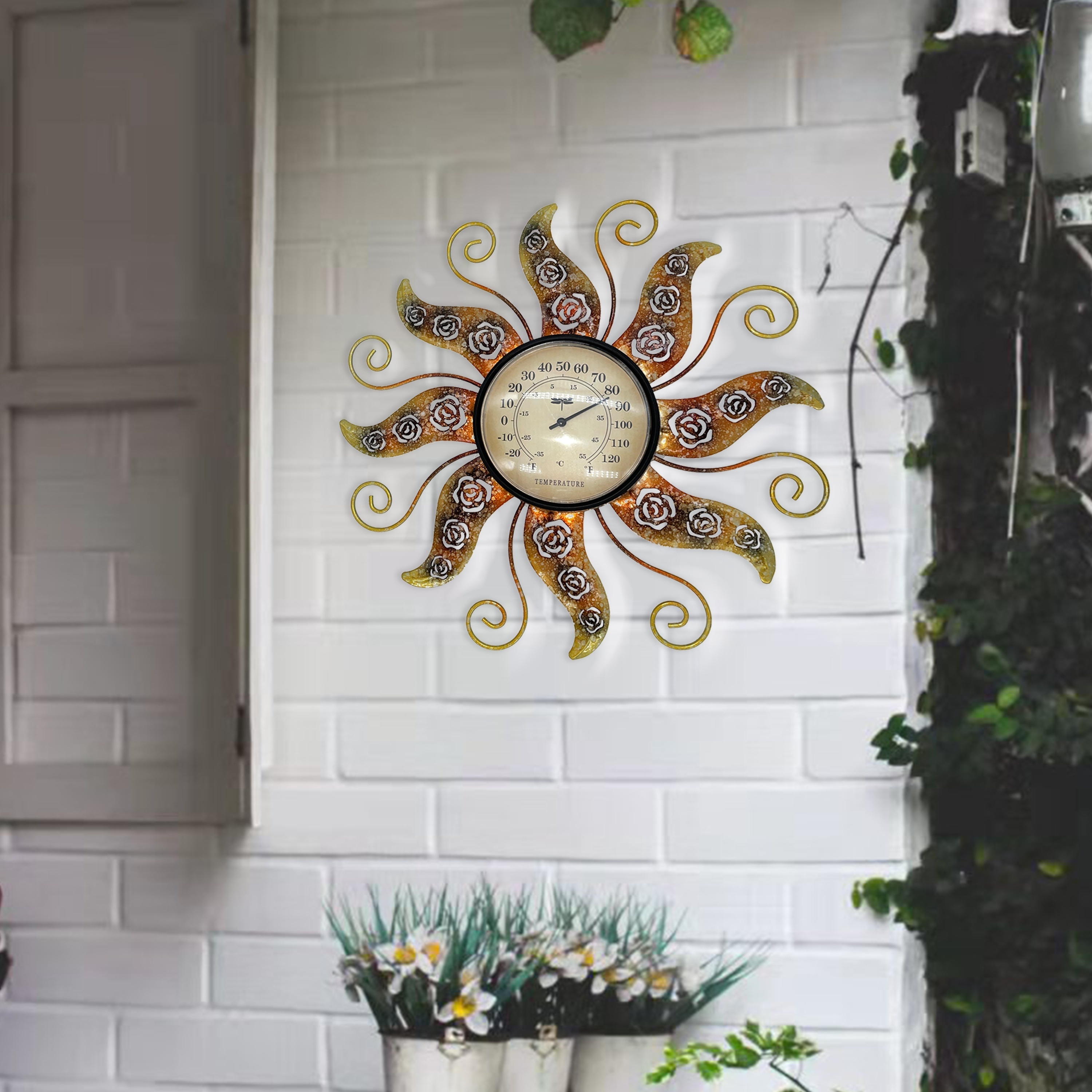 1pc Sun Art Outdoor Thermometer Decorative, 12 Rose Hollow Pattern Wall  Thermometer Indoor, Vintage Waterproof Suitable For Garden, Terrace, Living  R