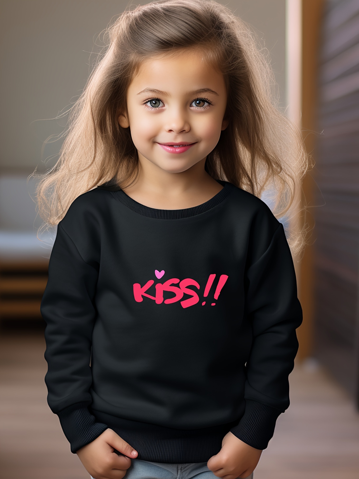 Girls Kiss Pattern Crew Neck Long Sleeve Sweatshirt Spring Temu Portugal