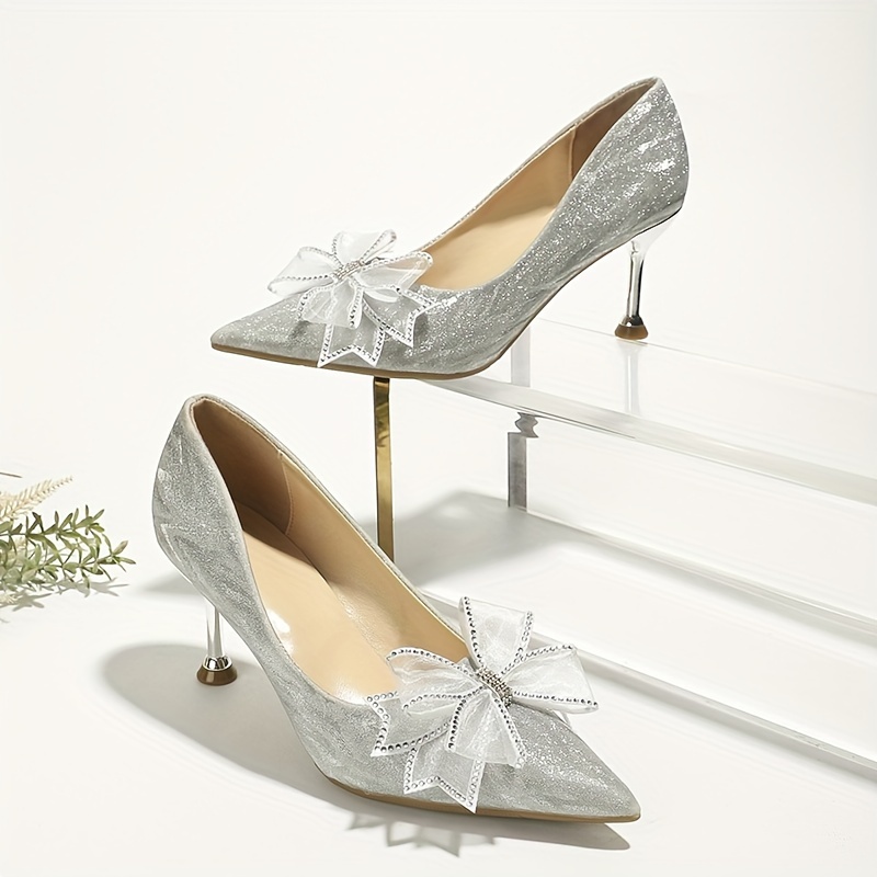 Bowknot Wedding Pumps Women s Fashion Pointed Toe Thin High Temu New
