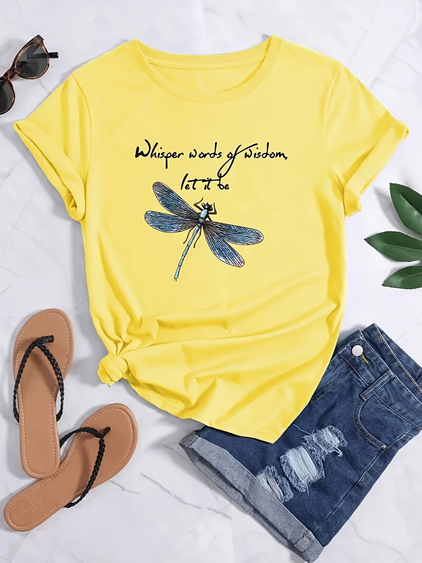 Combo Styles] Sunflower Butterfly Print Crew Neck Girls' T - Temu