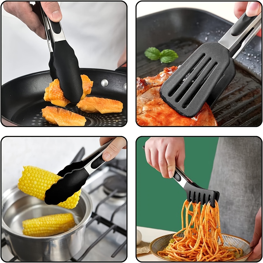 Kitchen Tongs, Stainless Steel with Non-Stick Silicone Tips, Set of 3  Utensils for Cooking, Barbecue, Grilling, Serving, Salad by Classic Cuisine  