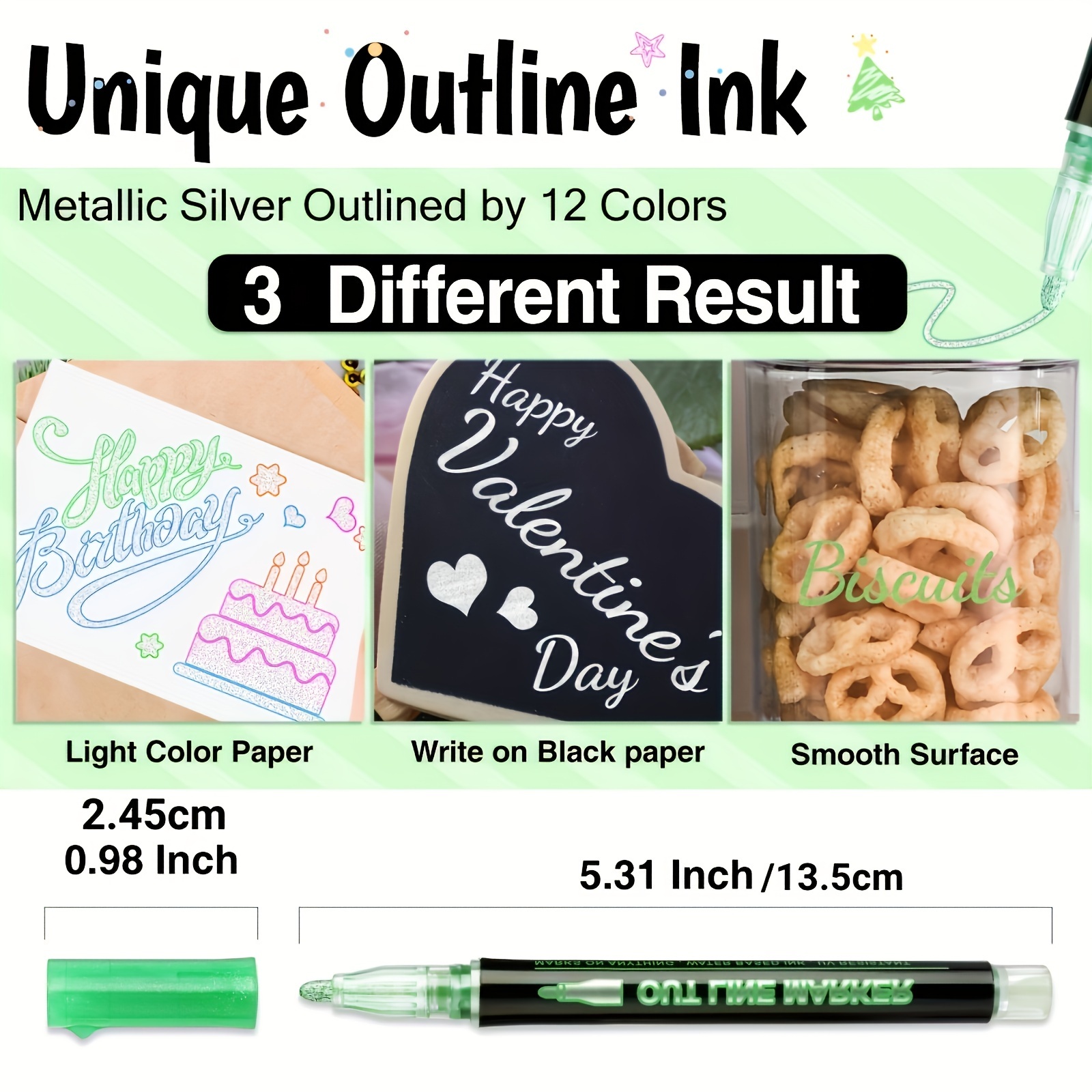Doodle Outline Dazzles: 12 Colors Metallic Double Line Glitter Pens