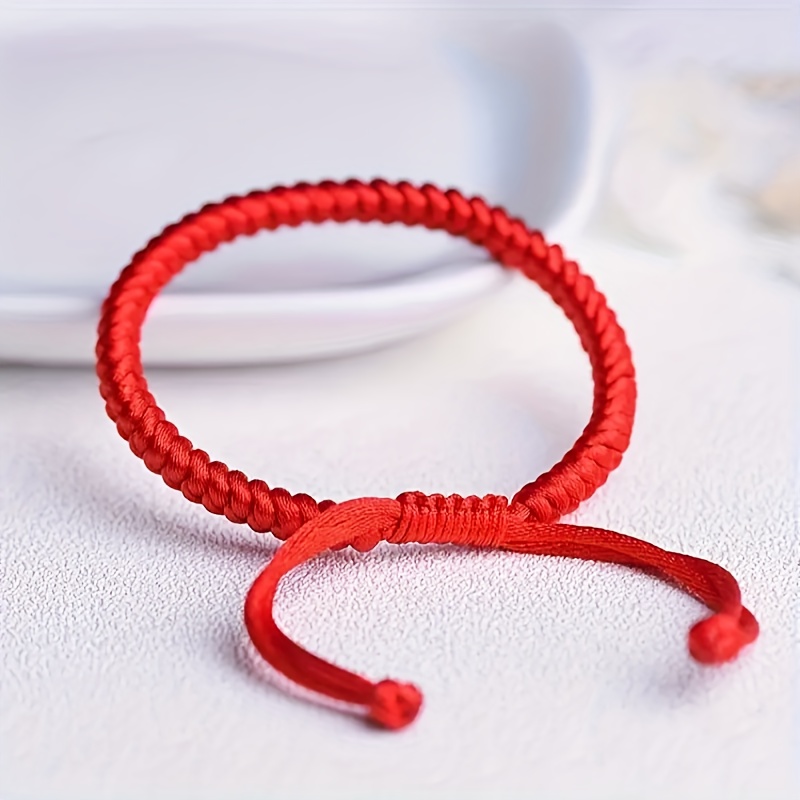 1pc Lucky Red Adjustable Bracelet, Handmade Braided Rope, Blessing Amulet Jewelry, Jewels Wristband for Teen Girls,Temu